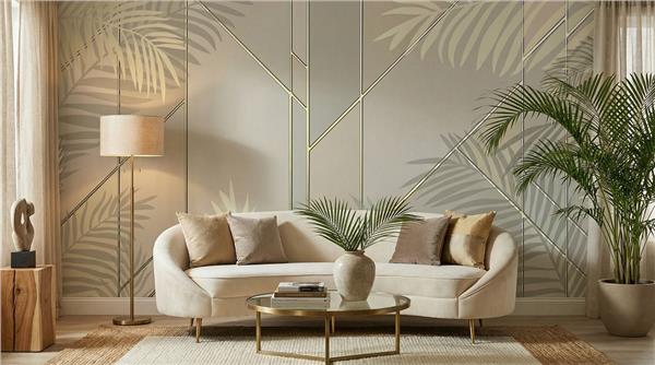 Gold Palmiye Yapraklar Art Deco Duvar Kağıdı